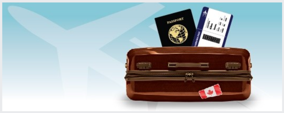 Passport and boarding pass with suitcase – ready to travel to Canada with a valid eTA